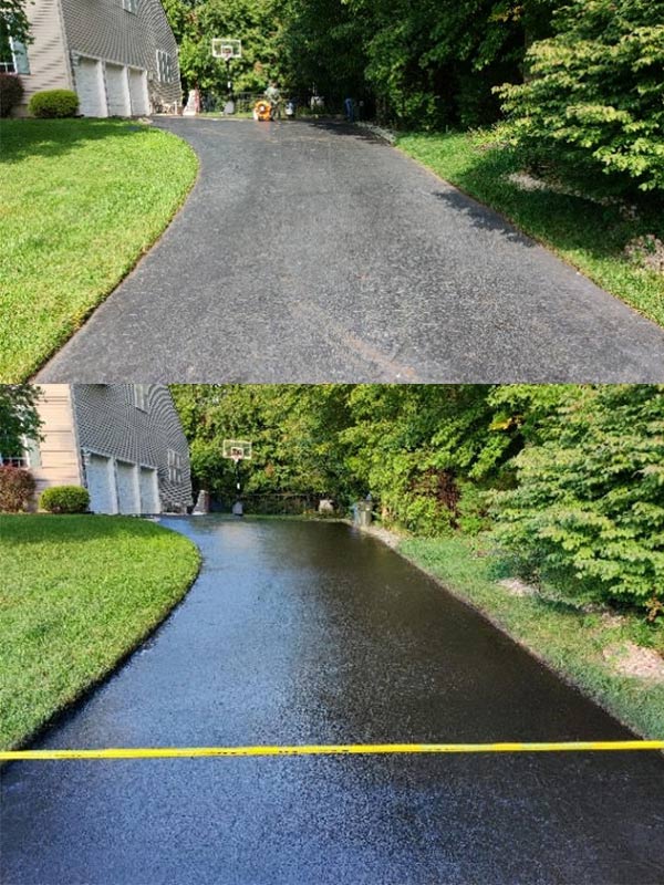 before and after of driveway up slight hill after sealcoating wenonah nj